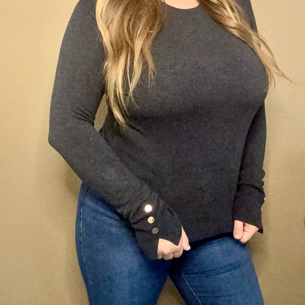 SUPER SOFT Zara Charcoal Long Sleeve Top with Gold Button Accents
